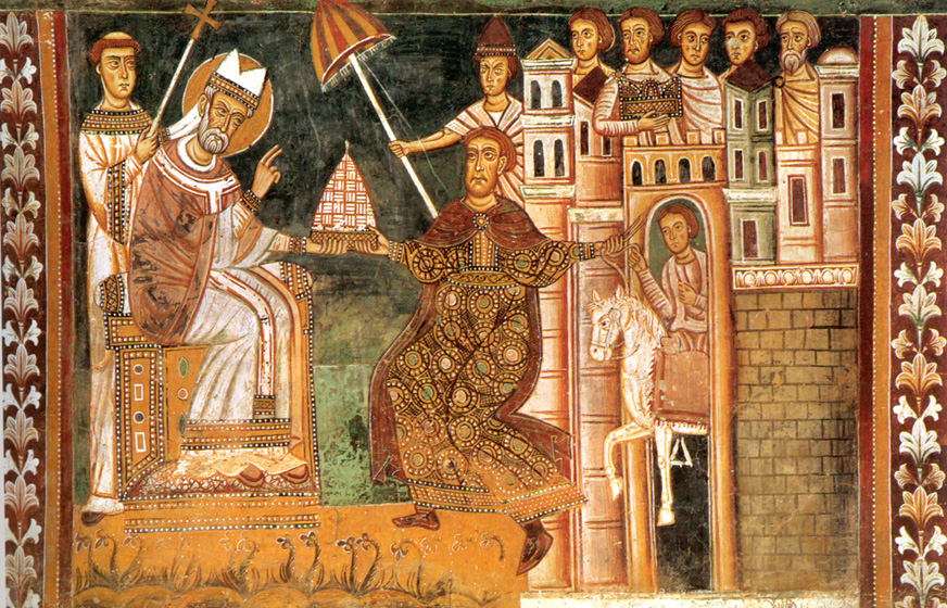 Costantino consegna a Silvestro la tiara del potere imperiale